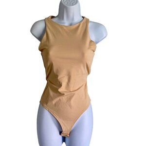Reoria Women's High Neck Beige Bodysuit Snap Closure Size Small NEW